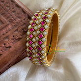 Silk Thread Kada Kundan Bangle -Pink White-Dice-G6250