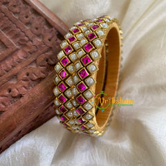 Silk Thread Kada Kundan Bangle -Pink White-Dice-G6250