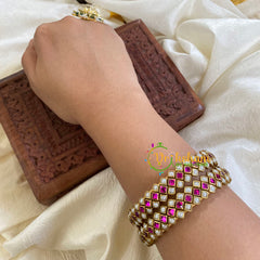 Silk Thread Kada Kundan Bangle -Pink White-Dice-G6250