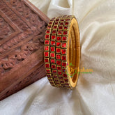 Thin Silk Thread Kundan Bangle -Red-Square-G6257