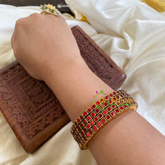 Thin Silk Thread Kundan Bangle -Red-Square-G6257