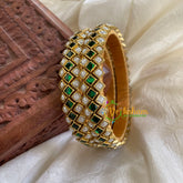 Silk Thread Kada Kundan Bangle -Green White-Dice-G6249