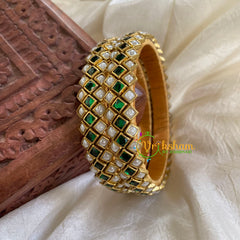 Silk Thread Kada Kundan Bangle -Green White-Dice-G6249