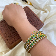 Silk Thread Kada Kundan Bangle -Green White-Dice-G6249