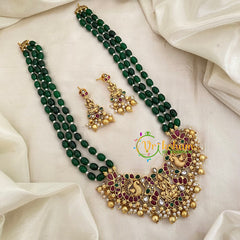 3 Layered Green Bead Lakshmi Pendant Malai -G8749