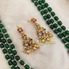 3 Layered Green Bead Lakshmi Pendant Malai -G8749