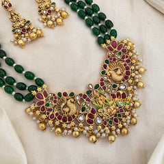 3 Layered Green Bead Lakshmi Pendant Malai -G8749