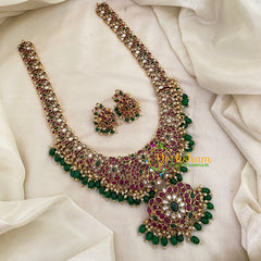 Precious AD Stone Bridal Haram-Green Bead -G8744