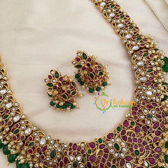 Precious AD Stone Bridal Haram-Green Bead -G8744