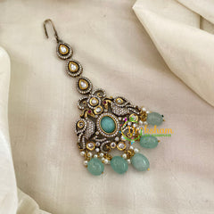 Victorian Diamond Maang Tikka -Pastel Green Bead-VV638