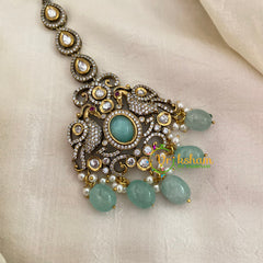 Victorian Diamond Maang Tikka -Pastel Green Bead-VV638