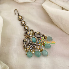 Victorian Diamond Maang Tikka -Pastel Green Bead-VV638