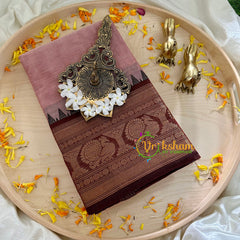 Onion Pink with Maroon Border Kanchi Cotton Saree - Handloom -VS1140