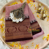 Onion Pink with Maroon Border Kanchi Cotton Saree - Handloom -VS1140