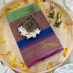 Pista Green with Purple Border Kanchi Cotton Saree- Handloom -VS1152