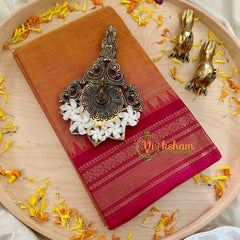 Mustard Yellow with Red Border Kanchi Cotton Saree - Handloom -VS1149