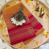 Mustard Yellow with Red Border Kanchi Cotton Saree - Handloom -VS1149