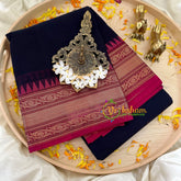 Dark Blue with Pink Border Kanchi Cotton Saree - Handloom -VS1148