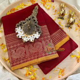 Maroon Red Kanchi Cotton Saree - Handloom -VS1142