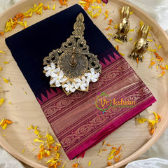 Deep Aubergine with Pink Kanchi Cotton Saree - Handloom -VS1141