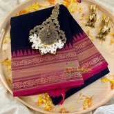 Deep Aubergine with Pink Kanchi Cotton Saree - Handloom -VS1141
