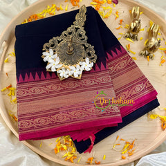 Deep Aubergine with Pink Kanchi Cotton Saree - Handloom -VS1141