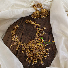 Gold Look Alike Lakshmi Pendant Short Neckpiece-MAANGA-Gold bead-G9621
