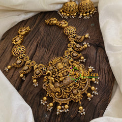 Gold Look Alike Lakshmi Pendant Short Neckpiece-MAANGA-Gold bead-G9621