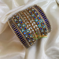 Blue White Silk Thread Kundan Bridal Bangle-G6223