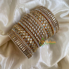Gold White Silk Thread Kundan Bridal Bangle-G6221