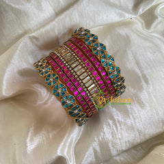 Light Blue Pink Silk Thread Kundan Bridal Bangle-G6218