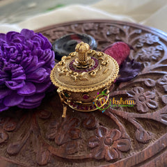 Gold Look Alike AD Stone Floral Kumkum Box -G7632