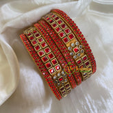 Orange Red Silk Thread Kundan Bridal Bangle-G6204
