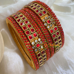 Orange Red Silk Thread Kundan Bridal Bangle-G6204