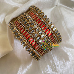 Orangish Red Silk Thread Kundan Bridal Bangle-G6200