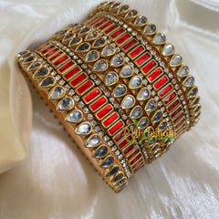 Orangish Red Silk Thread Kundan Bridal Bangle-G6200