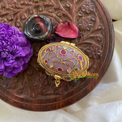 Fancy AD Stone Kumkum Box-Oval-Lavender -G7641