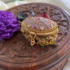 Fancy AD Stone Kumkum Box-Oval-Lavender -G7641