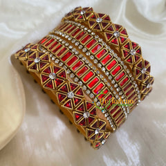 Red Silk Thread Kundan Bridal Bangle-G6195