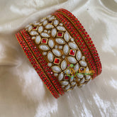 Red White Silk Thread Kundan Bridal Bangle-G6193
