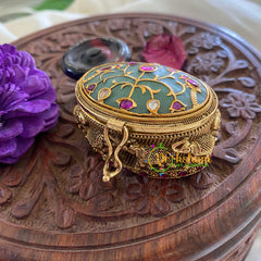 Fancy AD Stone Kumkum Box-Oval-Pastel Green -G7643