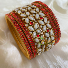 Red White Silk Thread Kundan Bridal Bangle-G6193
