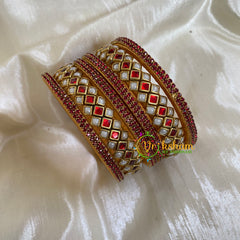 Red and White Silk Thread Kundan Bridal Bangle-G6192