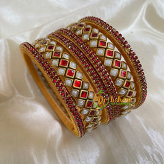 Red and White Silk Thread Kundan Bridal Bangle-G6192