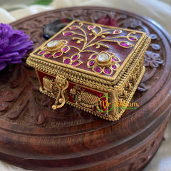 Fancy AD Stone Kumkum Box-Square -Wine Red-G7647
