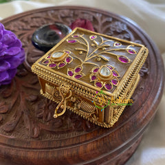 Fancy AD Stone Kumkum Box-Square - Olive -G7646