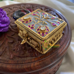 Fancy AD Stone Kumkum Box-Square -Grey-G7645