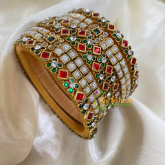 Red Green White Silk Thread Kundan Bridal Bangle-G6230
