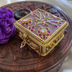 Fancy AD Stone Kumkum Box-Square -Lavender -G7644