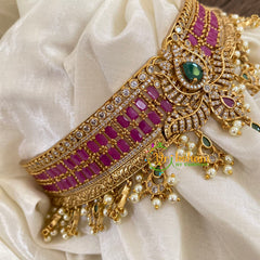 Premium AD Stone High Neck Choker-Gold Bead Pearl-G4966